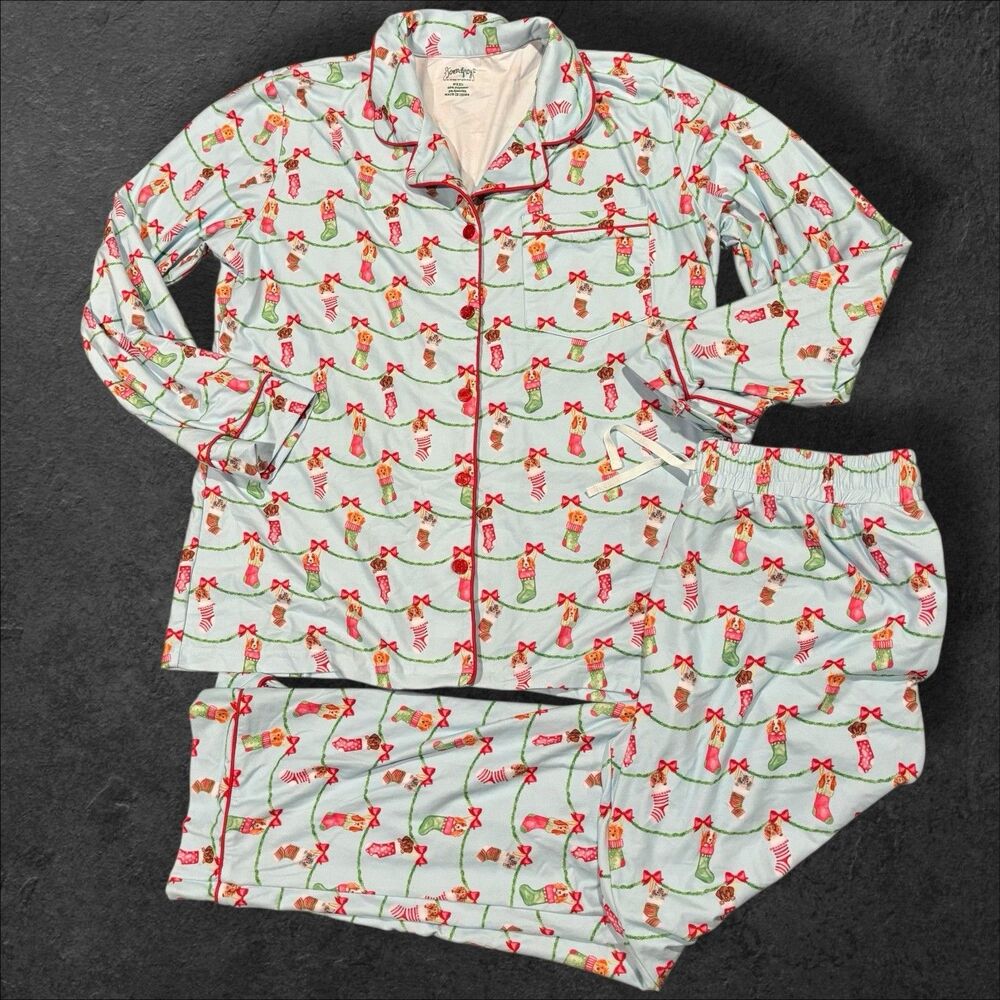 Shrimp & Grits Serendipity Christmas Stocking Puppy Dog PJ XXL Preppy Momma  New